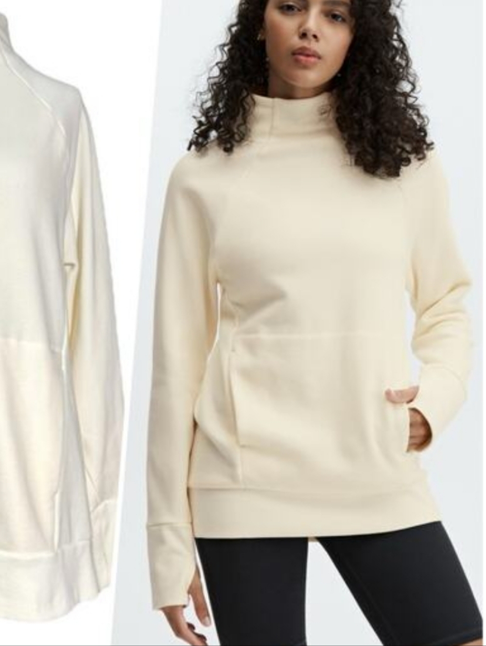 Fabletics Zaylee Cream Funnel Neck  Pullover Sweatshirt Size Medium
